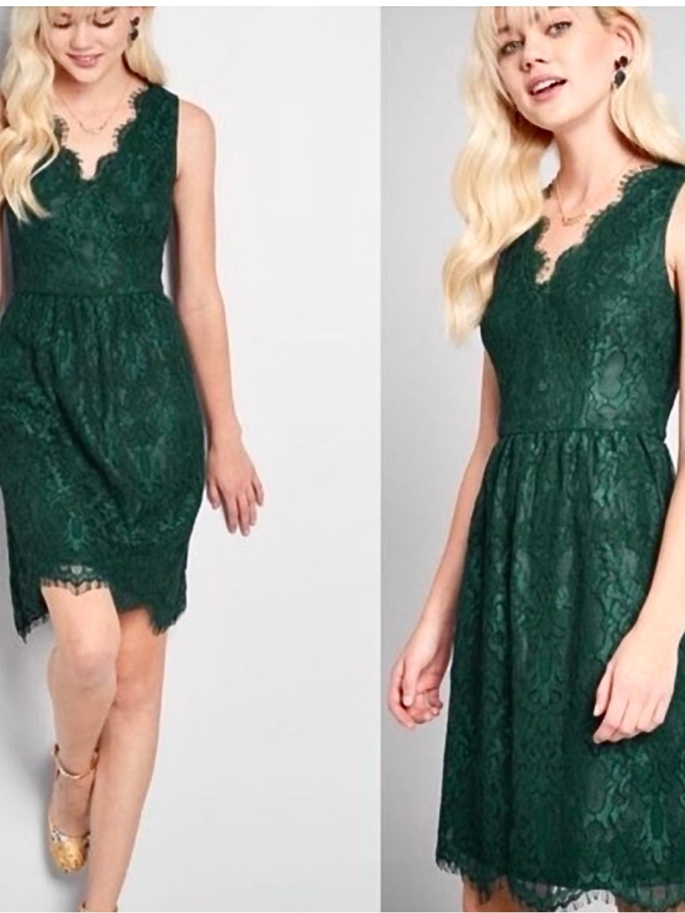 Liza Luxe Women’s Green Lace Fit & Flare V- Neck Sleeveless Dress Size S NWOT